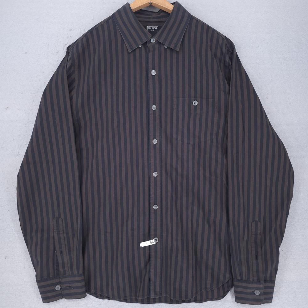 Todd Snyder Shirt Mens Large Brown Striped Cotton Button Up Long Sleeve Casual